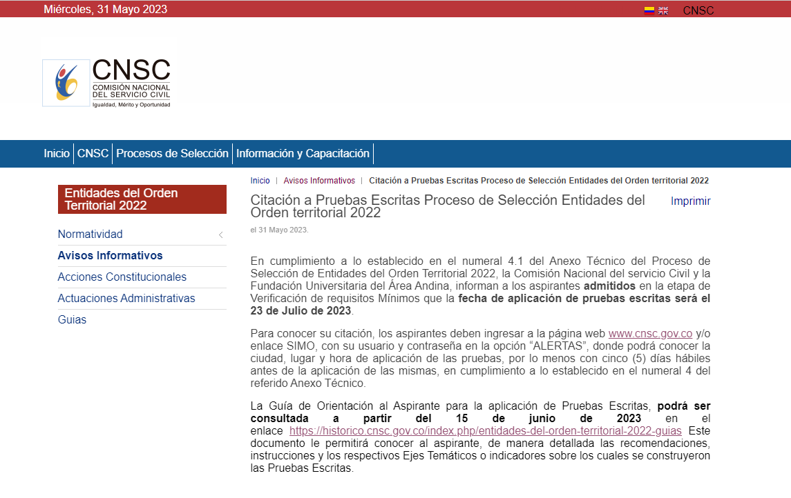 Citación Pruebas Escritas
